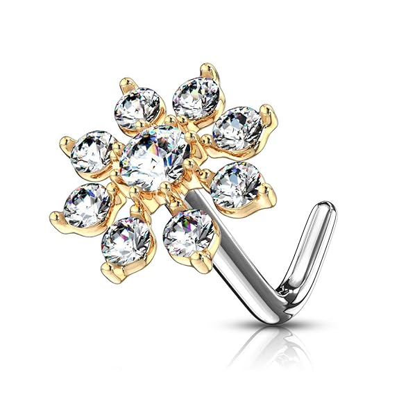 LukGud Stainless Steel Flower Design No-Tarnish No-Rusting Nose Pin Stud For Women and Girls