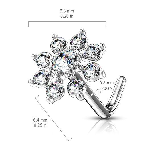LukGud Stainless Steel Flower Design No-Tarnish No-Rusting Nose Pin Stud For Women and Girls