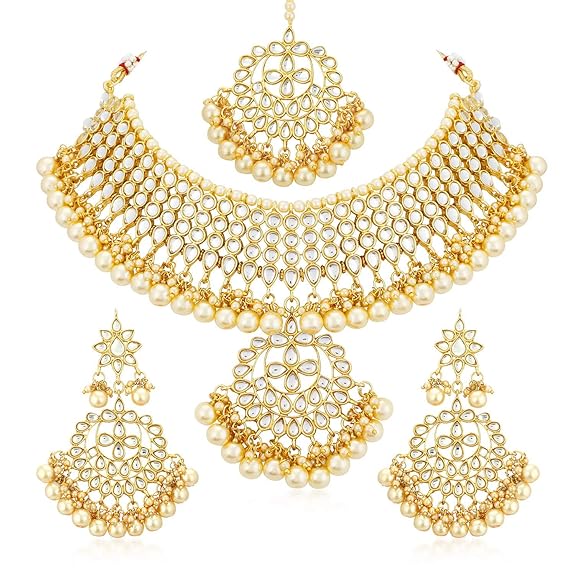 LukGud Necklace Set with Dangler Earrings & Maangtikka for Women & Girls