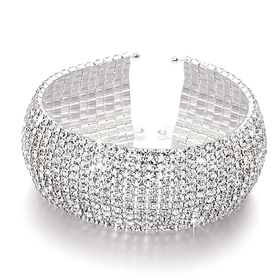 LukGud Rose Gold and Silver Plated Adjustable Crystal Cuff Bracelet for Women and Girls