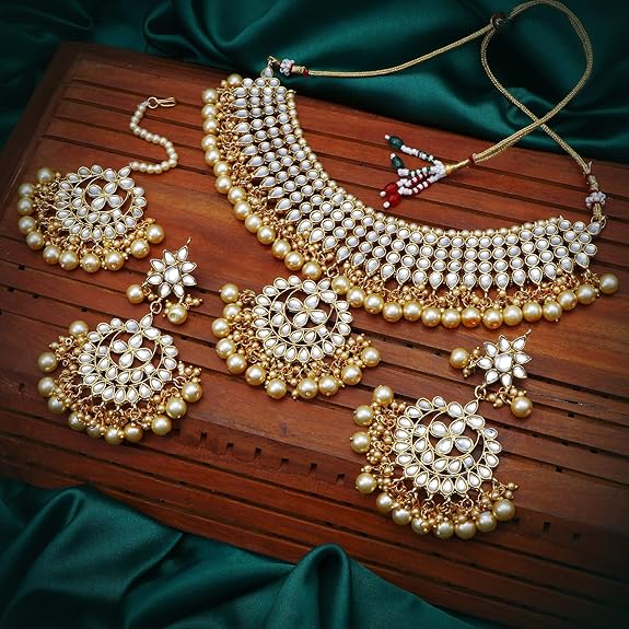 LukGud Necklace Set with Dangler Earrings & Maangtikka for Women & Girls