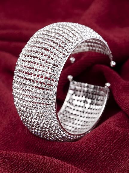 LukGud Rose Gold and Silver Plated Adjustable Crystal Cuff Bracelet for Women and Girls