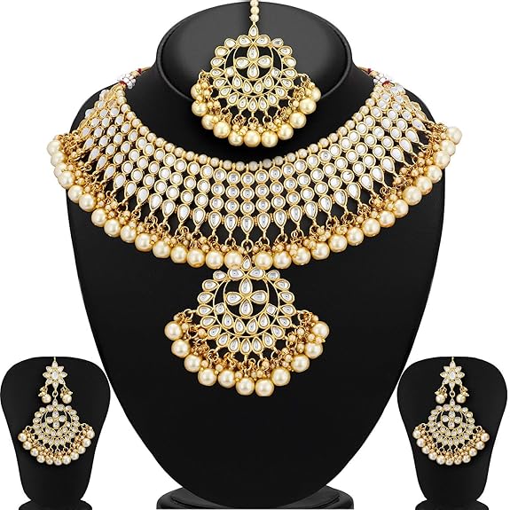 LukGud Necklace Set with Dangler Earrings & Maangtikka for Women & Girls