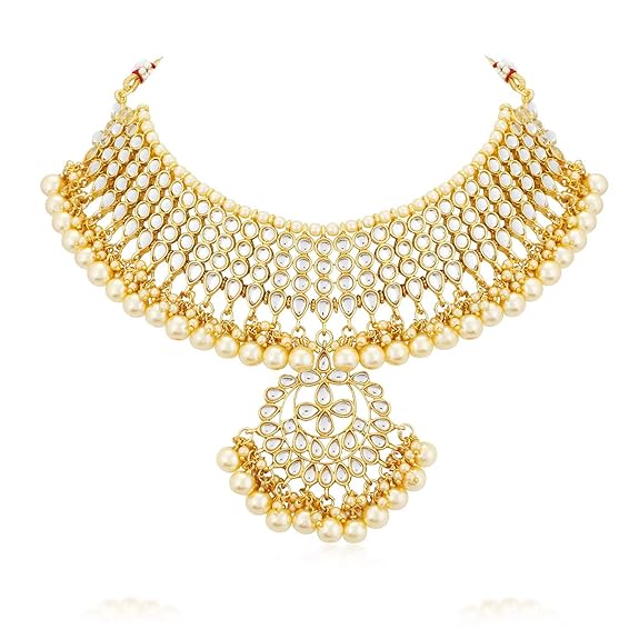 LukGud Necklace Set with Dangler Earrings & Maangtikka for Women & Girls