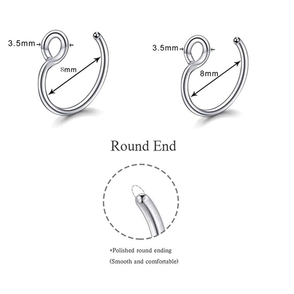 LukGud 8mm Nose Rings Studs Piercings Hoop Jewelry Girls and Women