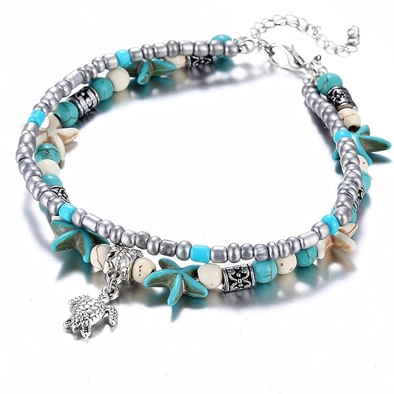 LukGud Jewellery Shell Starfish Beads Charms Stylish Chain Anklet for Women and Girls