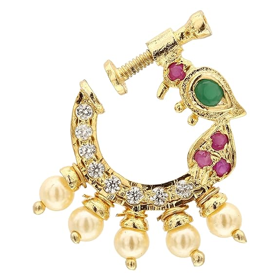 LukGud Present Peacock Design Non-Piercing Screw Press Nose Pin For Women And Girls