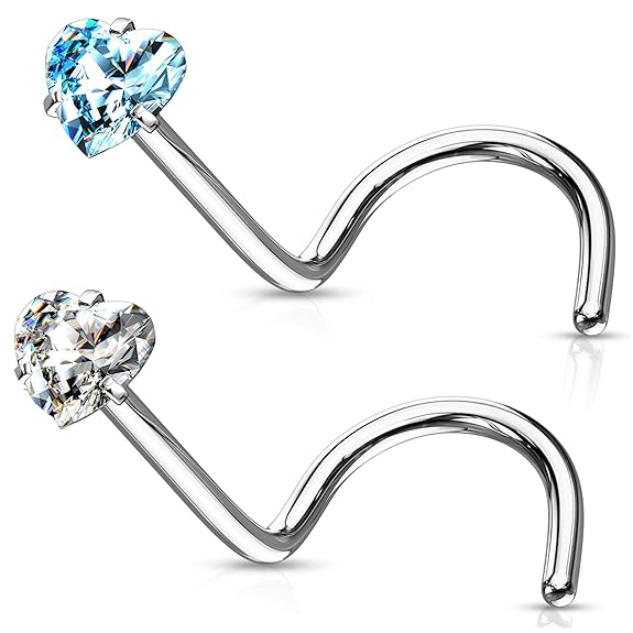 LukGud Surgical Steel Heart Crystal Nose Pin Studs For Women And Girls