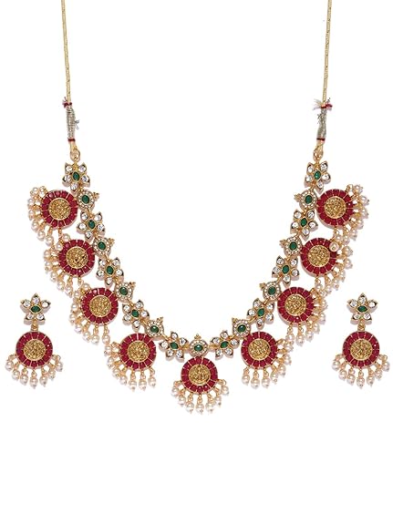 LukGud Gold Tone Traditional Temple Choker Necklace Set For Women