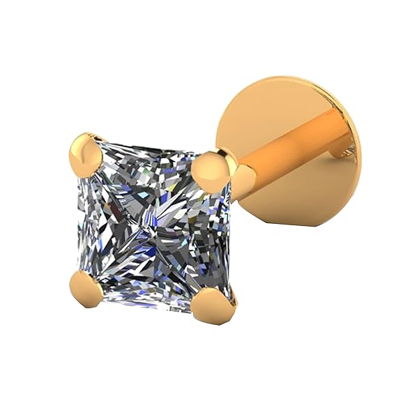 LukGud Yellow Gold Nose Pin Stud | Diamond Piercing Nose Stud For Women and Girls