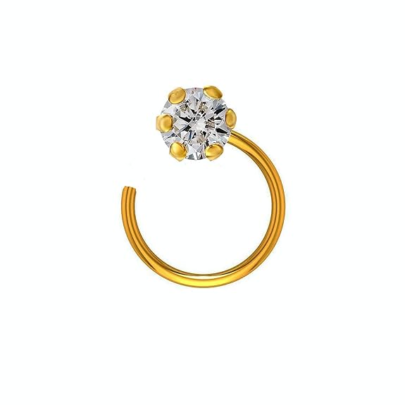 LukGud Yellow Gold 14Kt Single Diamond Nose pin For Women and Girl