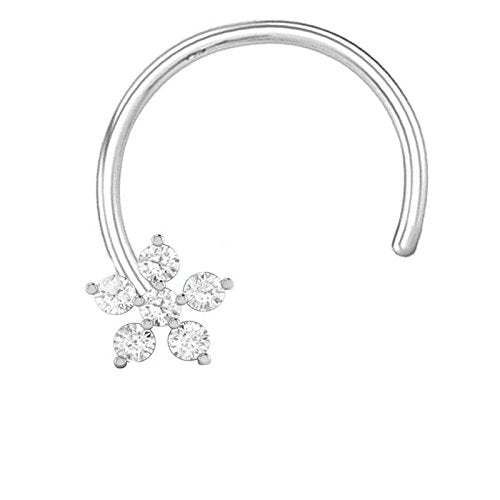 LukGud terling Silver Flower Round-Shape Cubic-Zirconia Prong-Setting Nose Pin Stud for Women Girls