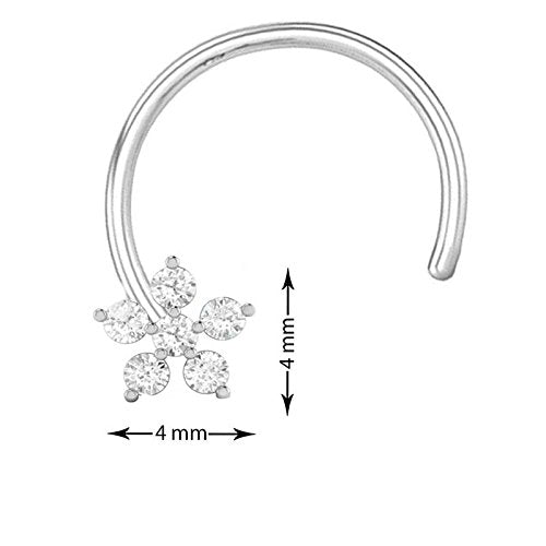 LukGud terling Silver Flower Round-Shape Cubic-Zirconia Prong-Setting Nose Pin Stud for Women Girls