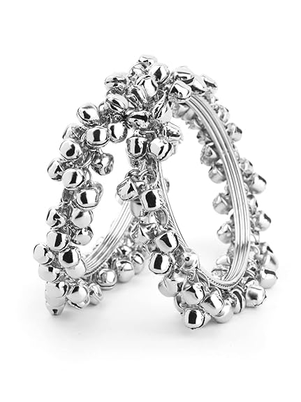 LukGud Stylish Traditional Ghungroo Bangles for Women Silver Plated Set of 2