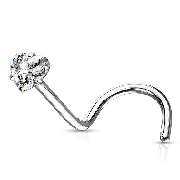 LukGud Surgical Steel Heart Crystal Nose Pin Studs For Women And Girls