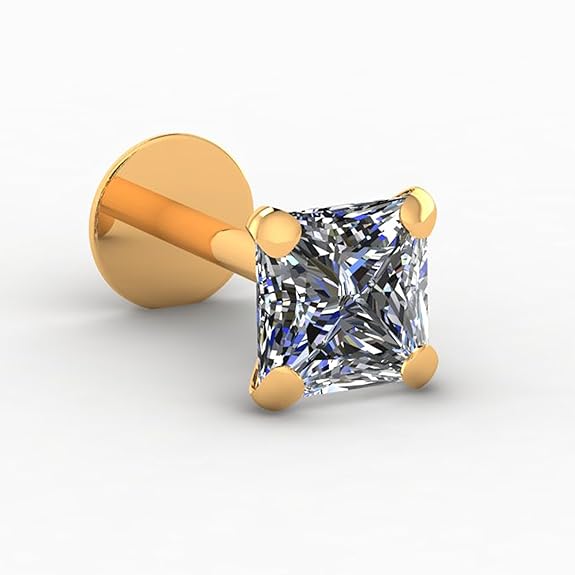 LukGud Yellow Gold Nose Pin Stud | Diamond Piercing Nose Stud For Women and Girls