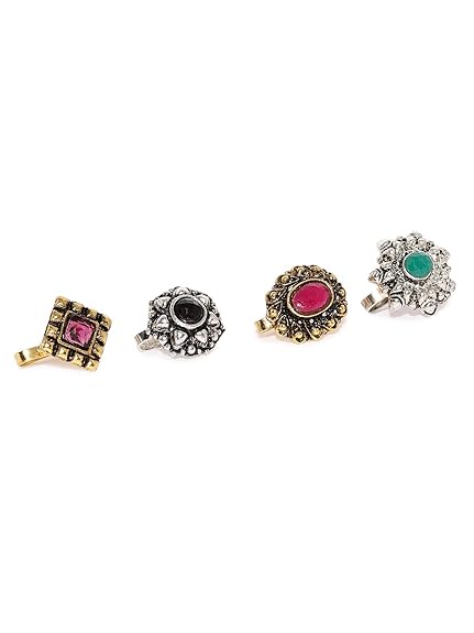LukGud Combo Of 4 Antique Adjustable Nose Pin For Women