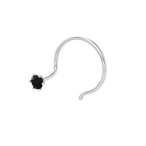 LukGud Sterling Silver Round Shape Black Cubic Zirconia Prong Setting Nose Pin Stud for Women Girls