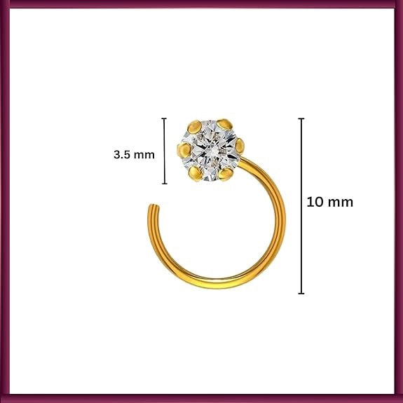 LukGud Yellow Gold 14Kt Single Diamond Nose pin For Women and Girl