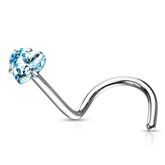 LukGud Surgical Steel Heart Crystal Nose Pin Studs For Women And Girls