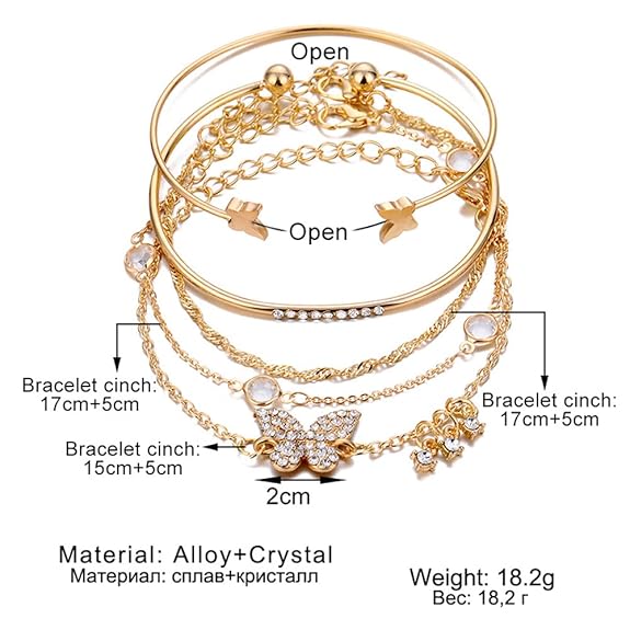 LukGud Set of 5 Stylish Multilayer Crystal Bangle Gold Plated Bracelet for Women and Girls
