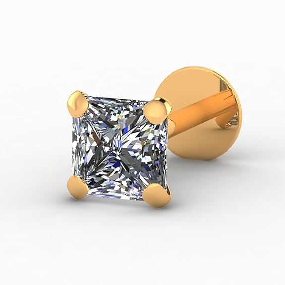 LukGud Yellow Gold Nose Pin Stud | Diamond Piercing Nose Stud For Women and Girls