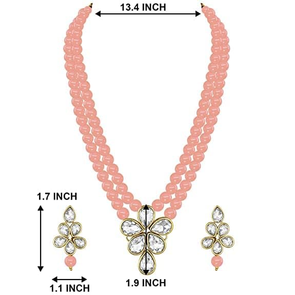 LukGud 18k Gold Plated Traditional Kundan & Pearl Studded Necklace Jewellery Set For Women