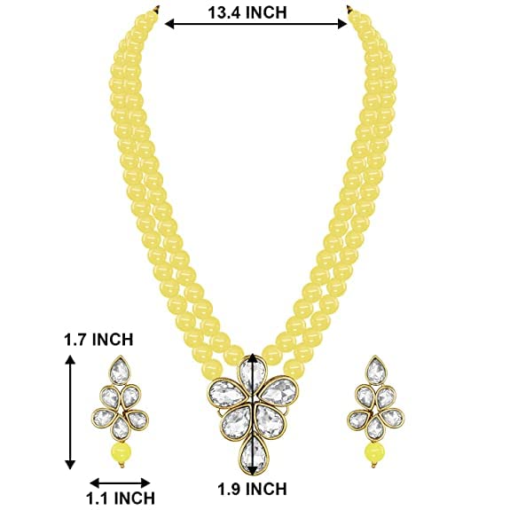 LukGud 18k Gold Plated Traditional Kundan & Pearl Studded Necklace Jewellery Set For Women
