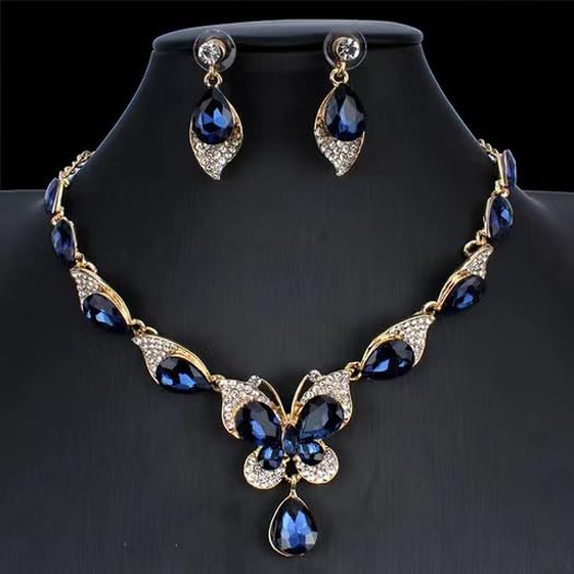 LukGud Latest Stylish Design Fancy Wedding Party Crystal Necklace Jewellery Set for Women