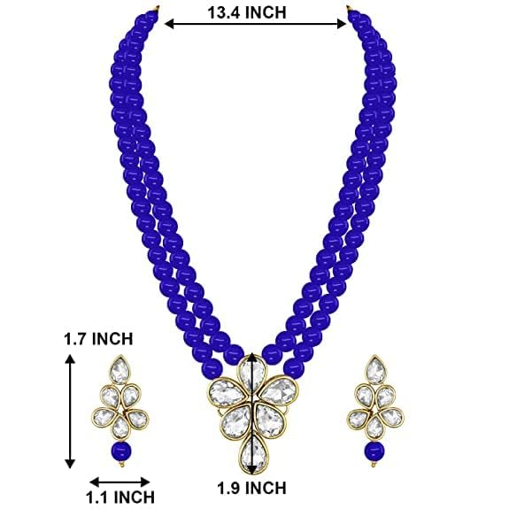 LukGud 18k Gold Plated Traditional Kundan & Pearl Studded Necklace Jewellery Set For Women