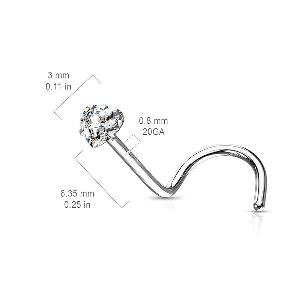 LukGud Surgical Steel Heart Crystal Nose Pin Studs For Women And Girls