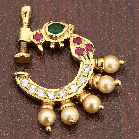 LukGud Present Peacock Design Non-Piercing Screw Press Nose Pin For Women And Girls