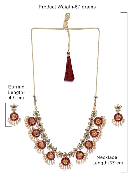 LukGud Gold Tone Traditional Temple Choker Necklace Set For Women