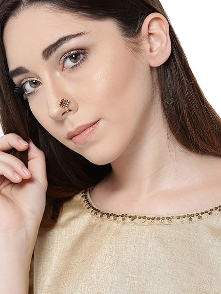 LukGud Combo Of 4 Antique Adjustable Nose Pin For Women