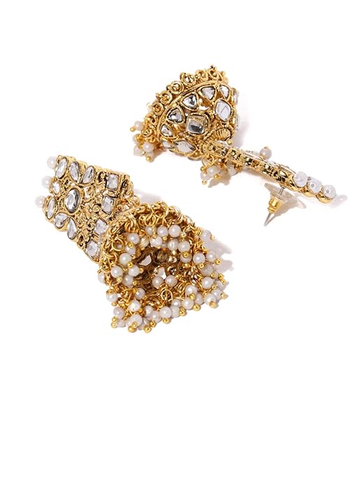 LukGud Gold Tone Kundan & Pearls Bridal Choker Necklace Set For Women