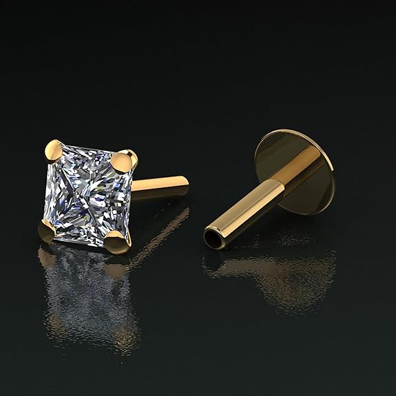 LukGud Yellow Gold Nose Pin Stud | Diamond Piercing Nose Stud For Women and Girls