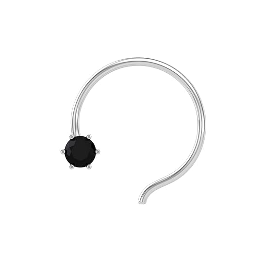 LukGud Sterling Silver Round Shape Black Cubic Zirconia Prong Setting Nose Pin Stud for Women Girls