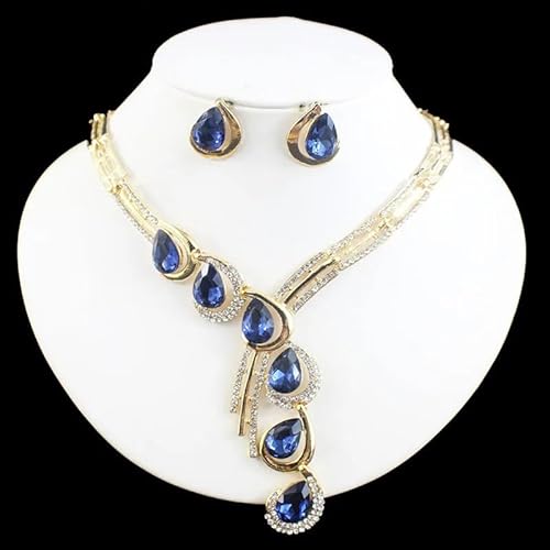 LukGud Stylish Fancy Gold Plated Crystal Earrings Necklace Jewellery Set for Women
