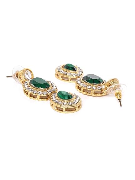 LuKGud Gold Tone Kundan & Green Stones Wedding Collection Necklace & Earring Set For Women