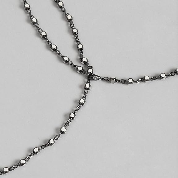 LukGud Silver Beaded Black Rhodium Plated Chain Anklet (Pair) | Gift for Women & Girls