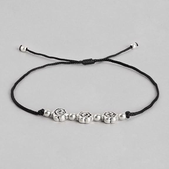 LukGud Silver Rhodium Plated Adjustable Anklet (Single) | Valentine Gift for Women & Girls