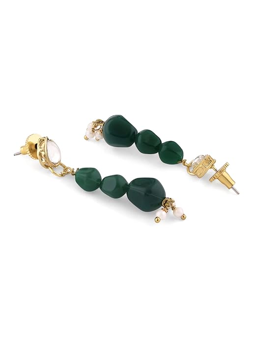 LukGud Green Multi Layers Beaded Long Necklace & Earring Set For Women