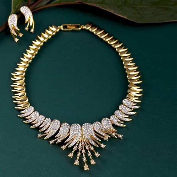 LukGud Gold Plated Austrian Crystals Necklace Set for Women