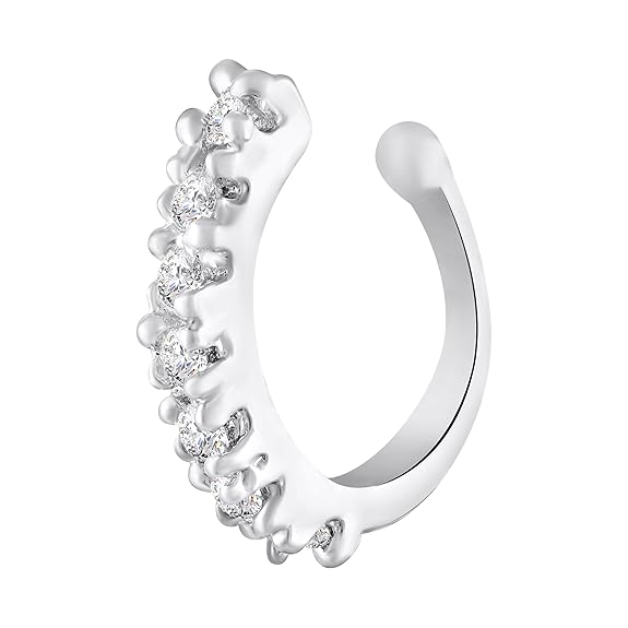 LukGud Simple and Elegant Non Piercing Nose Ring with Cubic Zirconia Stones for Women