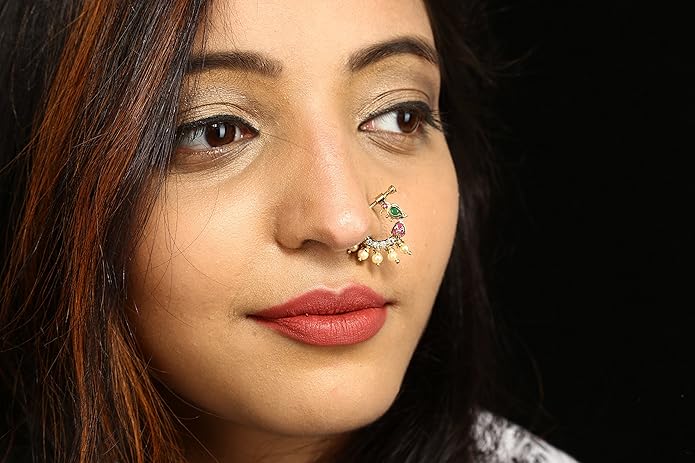 LukGud Present Peacock Design Non-Piercing Screw Press Nose Pin For Women And Girls