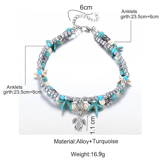 LukGud Jewellery Shell Starfish Beads Charms Stylish Chain Anklet for Women and Girls