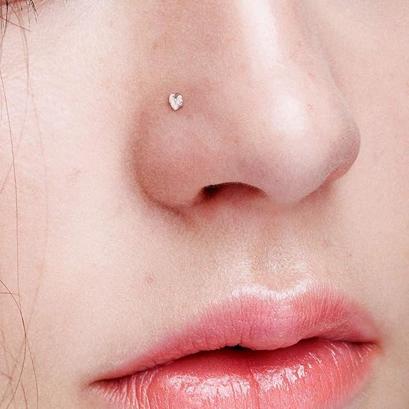 LukGud Surgical Steel Heart Crystal Nose Pin Studs For Women And Girls