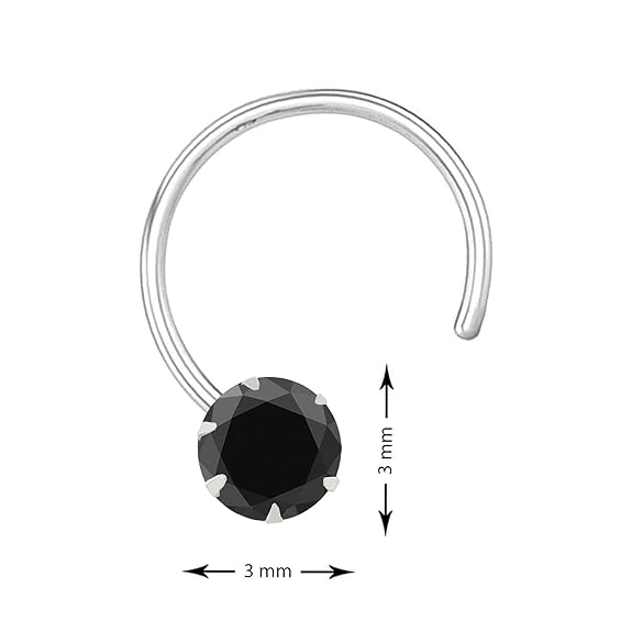 LukGud Sterling Silver Round Shape Black Cubic Zirconia Prong Setting Nose Pin Stud for Women Girls