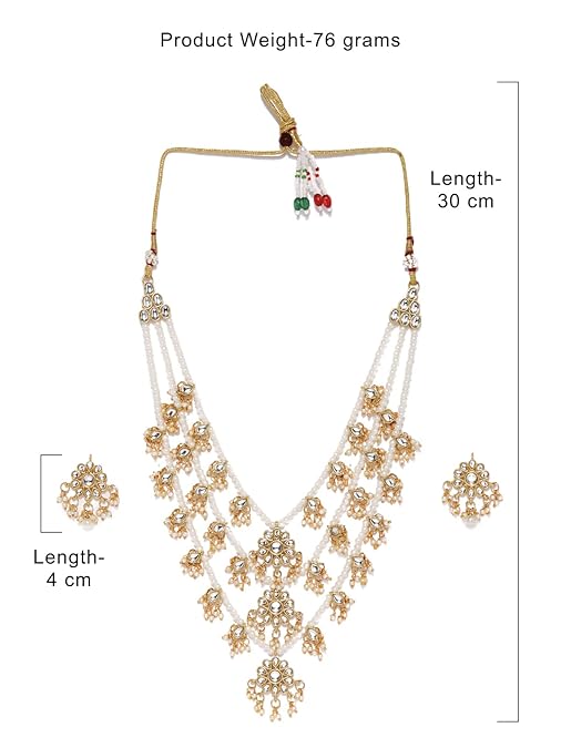 LukGud Ethnic Kundan & Pearls Multi Layers Bridal Necklace Set For Women