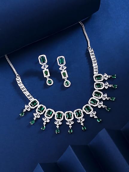 LukGud Rosegold Rhodium Plated AD Necklace Set for Women | Birthday Gift for Girls & Women
